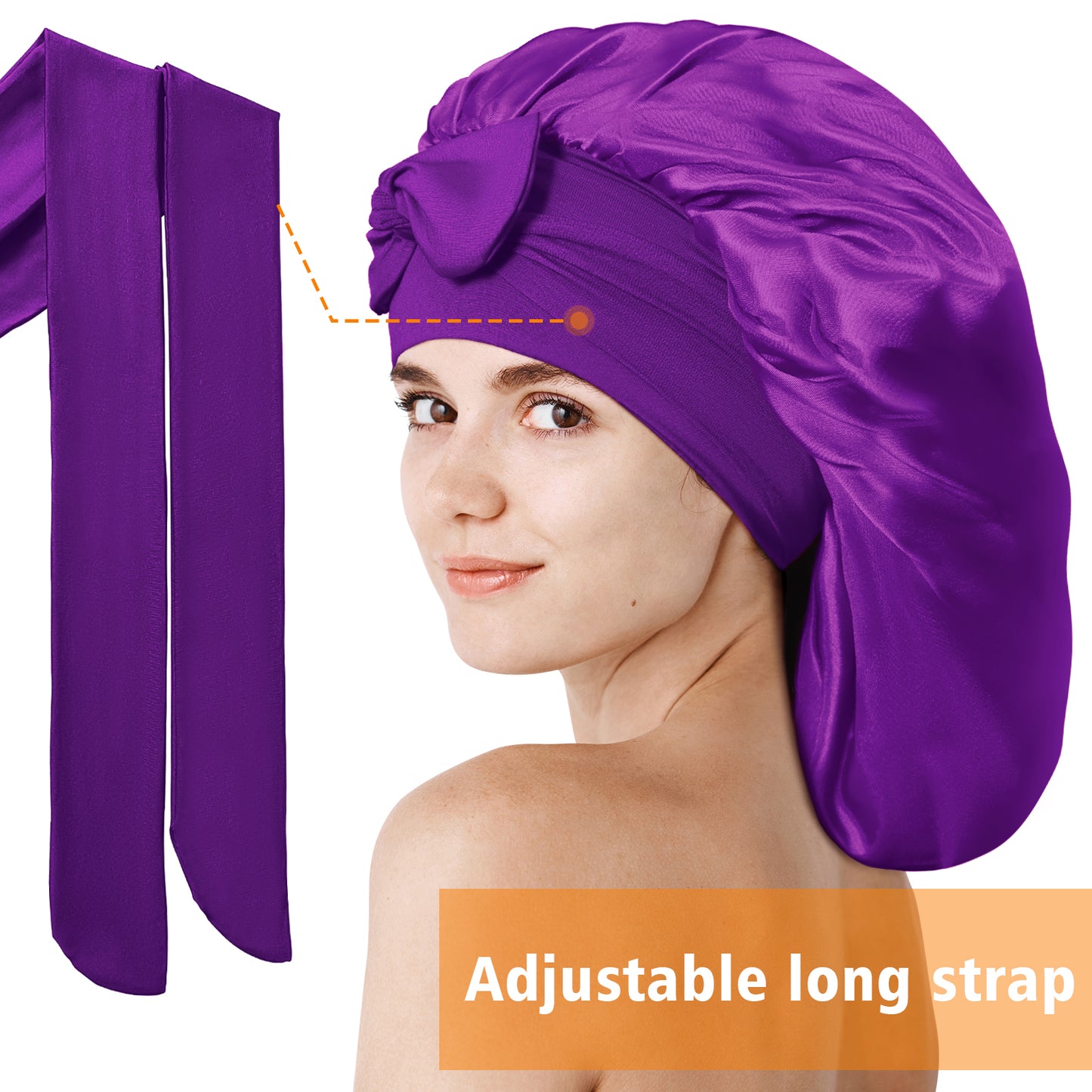 Kenllas Satin Silk Bonnet for Women - Large Sleep Cap with Tie Band for Curly Dreadlock Braid Hair Care