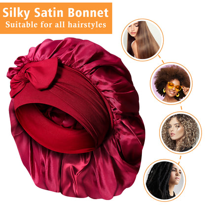 Kenllas Satin Silk Bonnet for Women - Large Sleep Cap with Tie Band for Curly Dreadlock Braid Hair Care