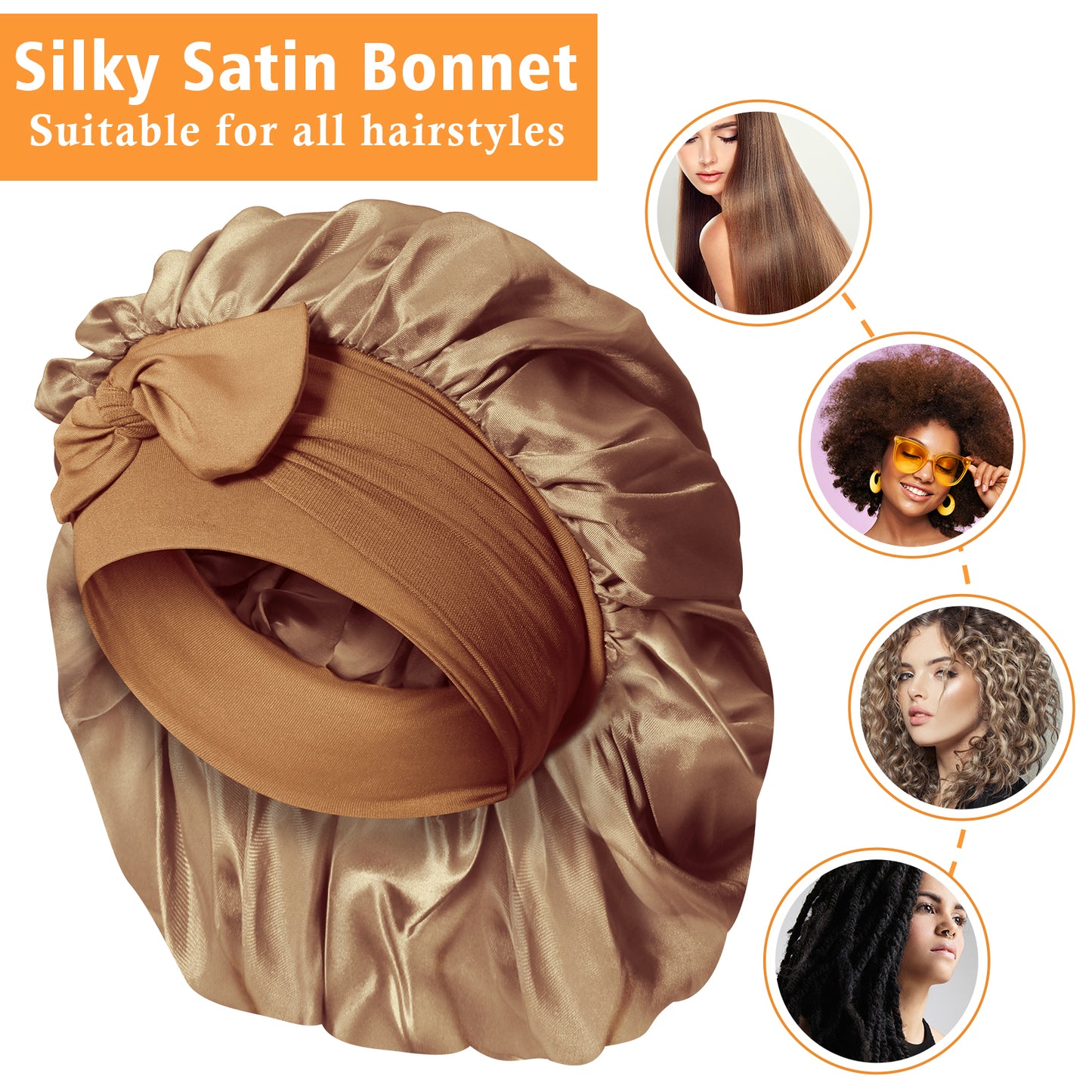 Kenllas Satin Silk Bonnet for Women - Large Sleep Cap with Tie Band for Curly Dreadlock Braid Hair Care