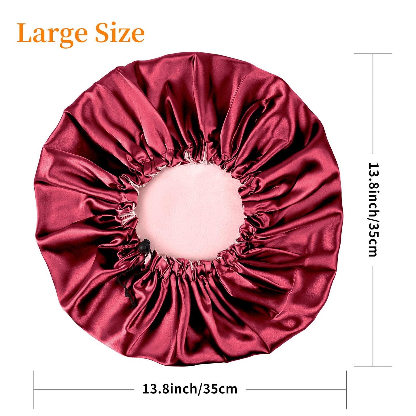 Kenllas Double Layer Short Satin Silk Bonnet for Women - Burgundy & Pink