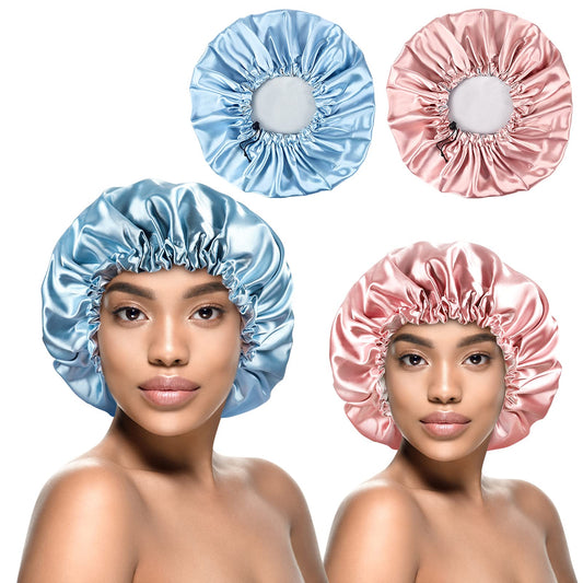 Kenllas Double Layer Short Satin Sleep Bonnet - Blue & Pink