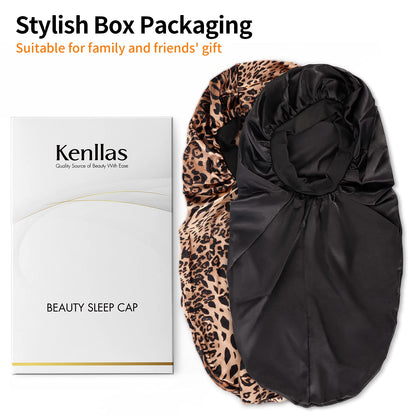 Kenllas Long Sleep Cap for Women - Black&Leopard