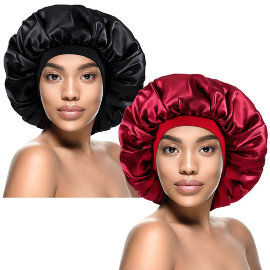 Kenllas Short Large Satin Sleep Bonnet - Black&Red