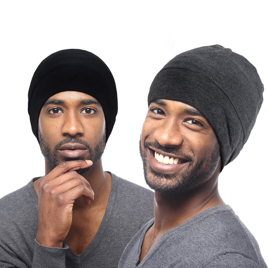 Kenllas Large Sleep Cap for Men-Black & Dark Gray