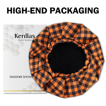 Kenllas Large Waterproof Shower Cap for Men -Orange