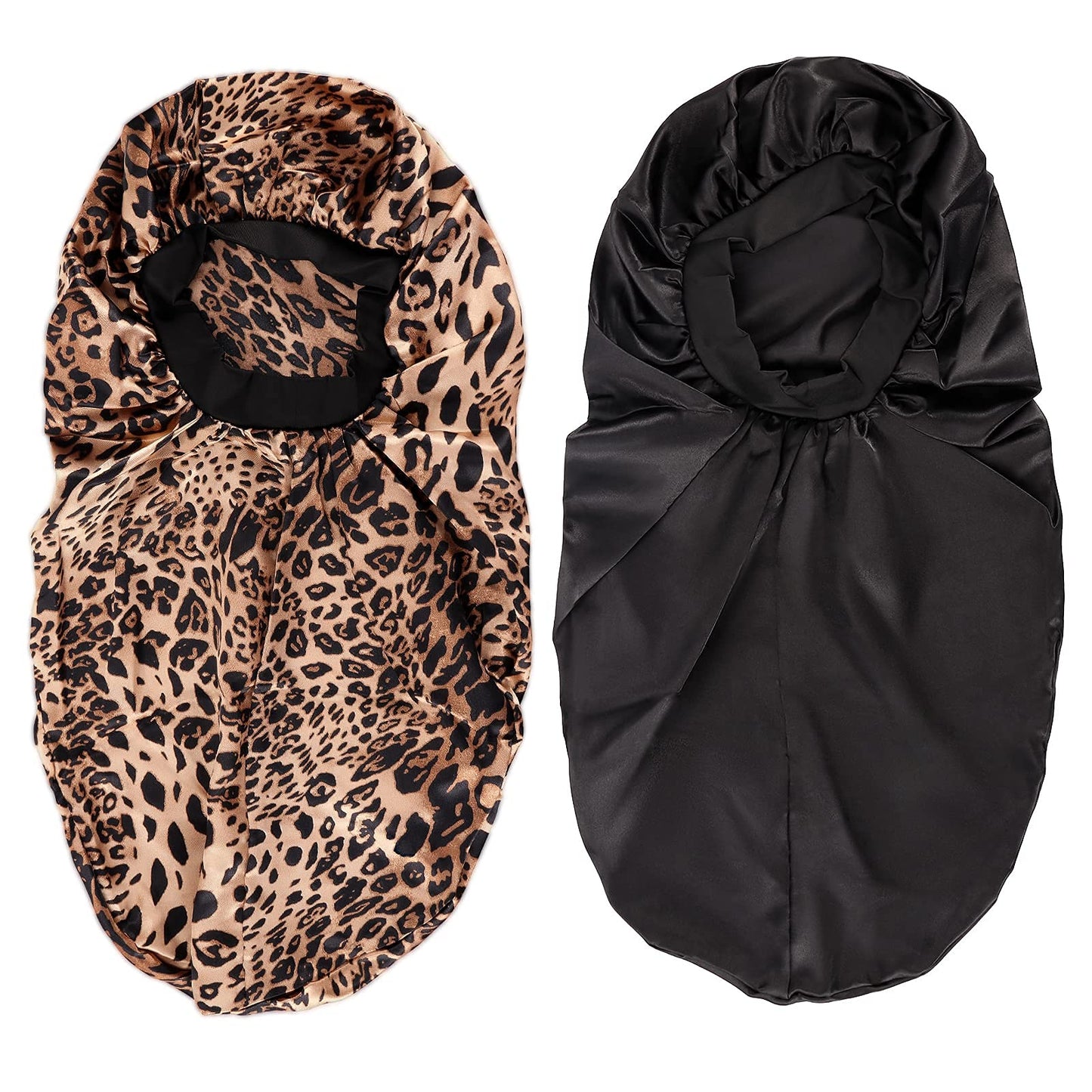 Kenllas Long Sleep Cap for Women - Black&Leopard